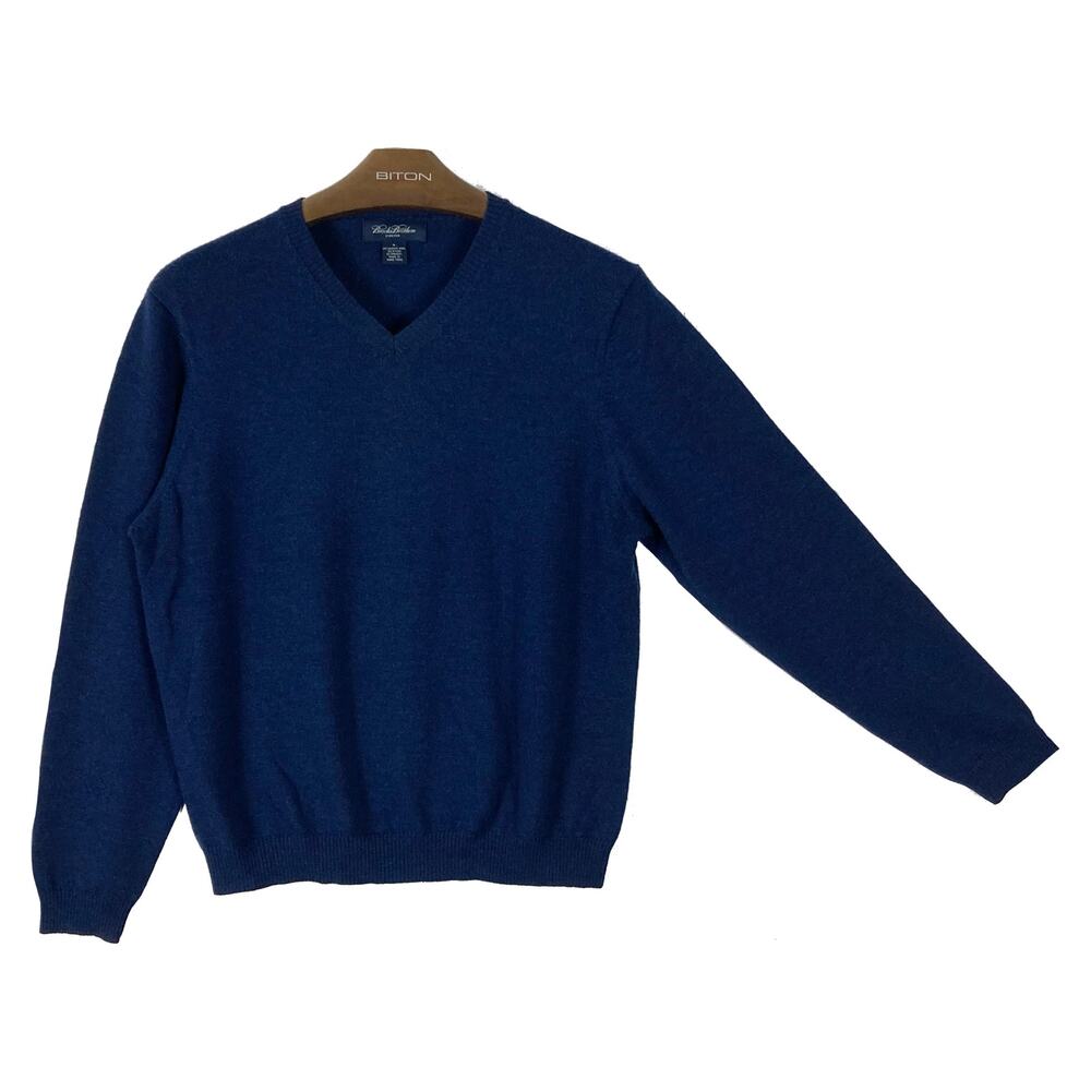 NWOT BROOKS BROTHERS Sweater Men M Navy Merino-Wool V-Neck Long-Sleeve - Picture 2 of 9